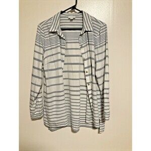 J Jill Women’s S White Blue Stripe Blouse Fashion Designer